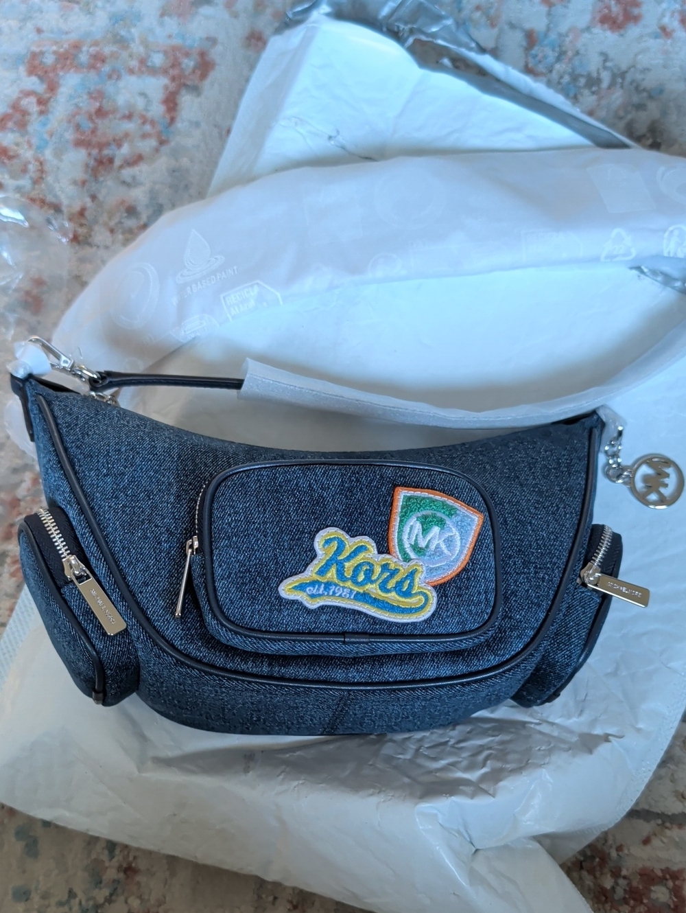 Michael Kors Dark Blue Denim Logo Patch Belt Bag